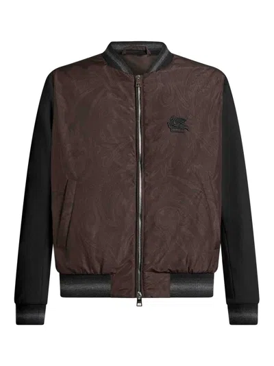 Etro Paisley Print Bomber Jacket With Panels In Brown