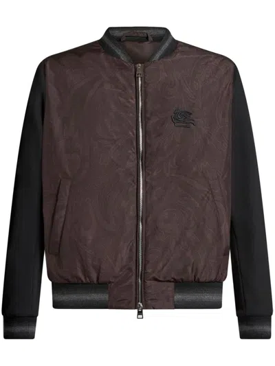 Etro Black Paisley Bomber Jacket With Logo In Multi