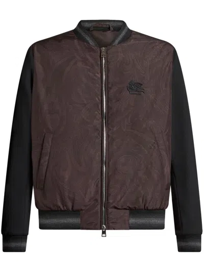 Etro Paisley Print Bomber Jacket With Panels In Brown