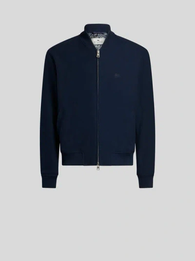 Etro Bomberjacke Aus Baumwolle Mit Pegaso-stickerei In Blue