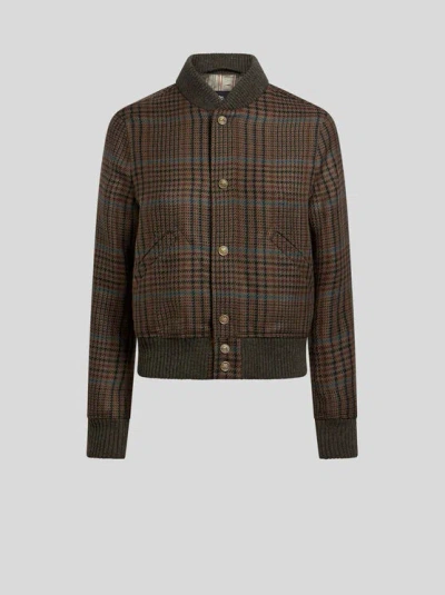Etro , Bomberjacke Aus Wolle Mit Pfauen-stickerei Und Glencheck-motiv, Damen, Grün, Grösse 38