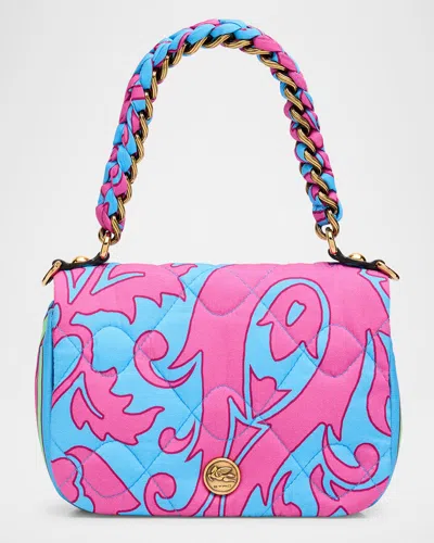 Etro Bond Xs Sea-print Quilted Shoulder Bag In Blue