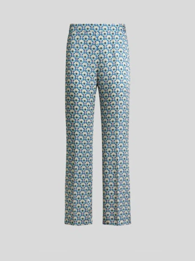 Etro , Bootcut-hose Mit Mikro-palmen-motiv, Damen, Grösse 46 In Blue