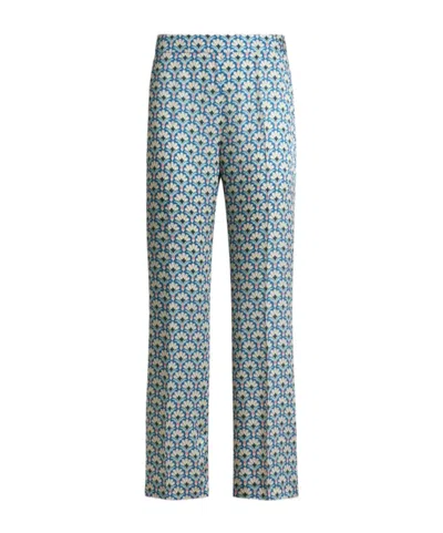 Etro Bootcut Trousers With Micro Palm Motif In Blue