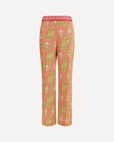 Etro Paisley Foliage Trousers Contrasting Waistband Straight Leg In Multi