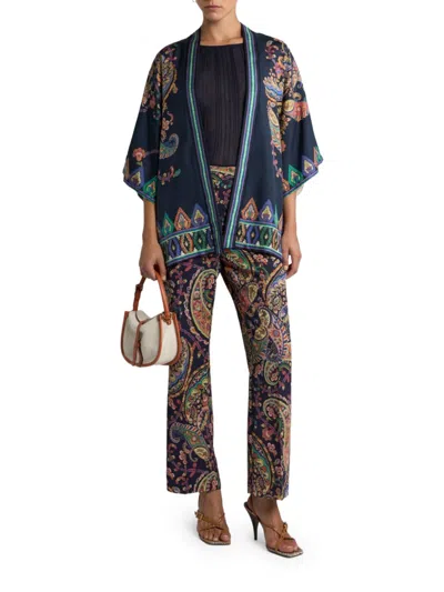 Etro Bootcut Trousers With Placed Paisley Foliage Print In Multi