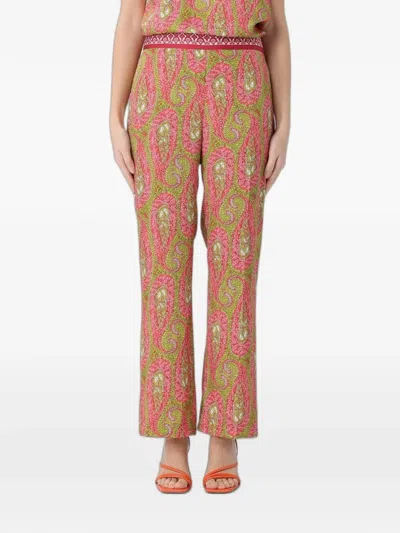 Etro Bootcut Trousers With Placed Paisley Foliage Print In Pink
