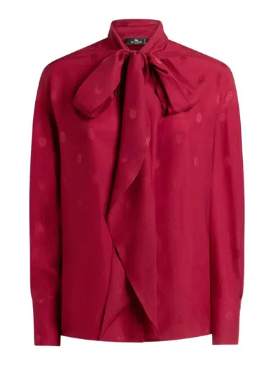 Etro Pussy-bow Silk-jacquard Blouse In Red
