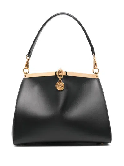 Etro Medium Vela Bag In Calfskin Leather With Internal Mini Pouch In Nero