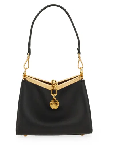 Etro Small Vela Leather Shoulder Bag In Black