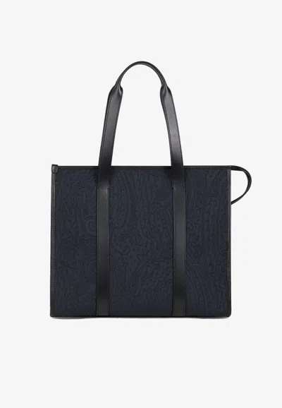 Etro Boston Jacquard Top Handle Bag In Blue