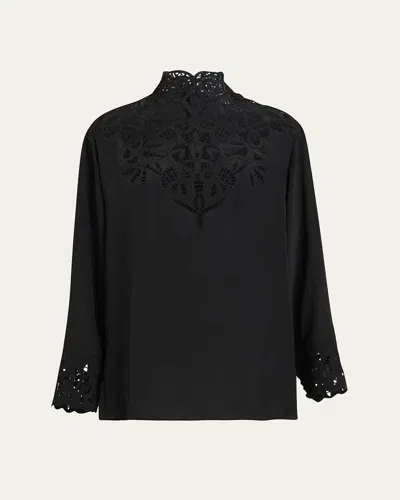 ETRO BOTANICAL GUIPURE HIGH NECK BLOUSE