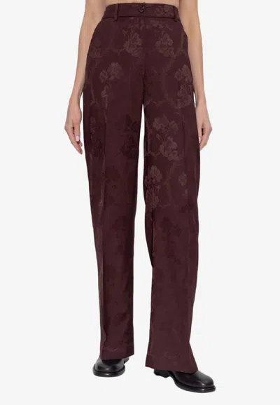 Etro Botanical Jacquard Pants In Burgundy