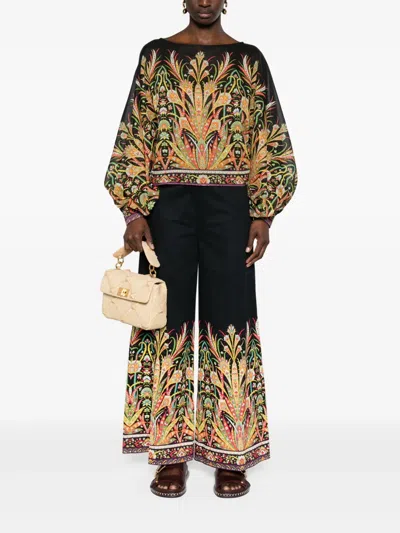 Etro Botanical-print Palazzo Pants In Black