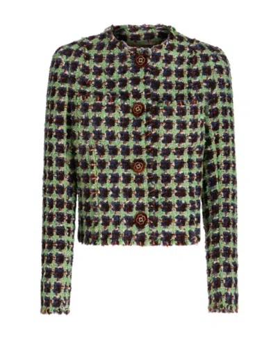 Etro Bouclé Jacket With Floral Buttons In Multi