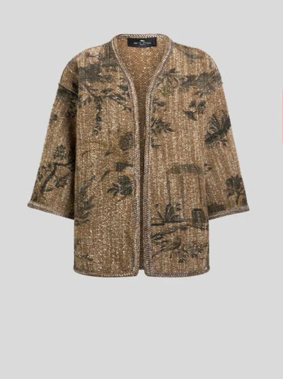 Etro , Bouclé Kesa With Flower And Animal Motif, Woman, Beige In Brown