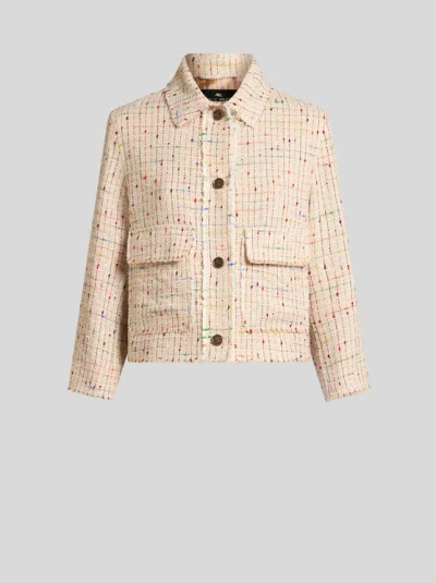 Etro , Bouclé Tweed Jacket, Woman, White, Size 46