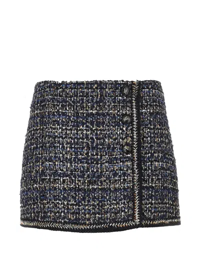 Etro Bouclé-knit Button-up Mini Skirt In Blue
