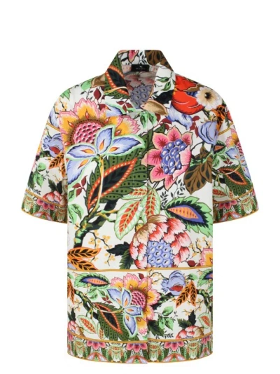 Etro Bouquet Print Cotton Shirt In Multicolor