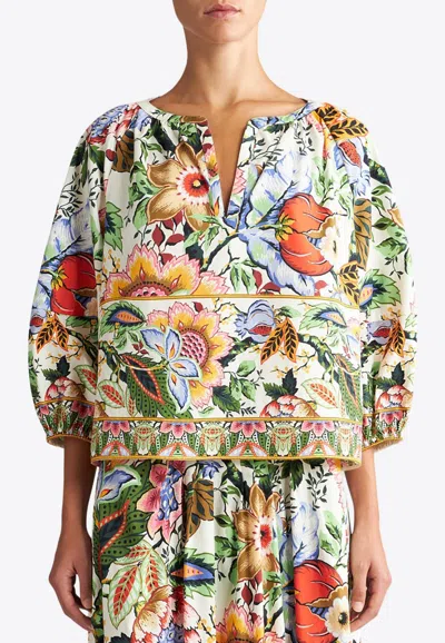 Etro Floral-print Cotton-poplin Blouse In Multicolour