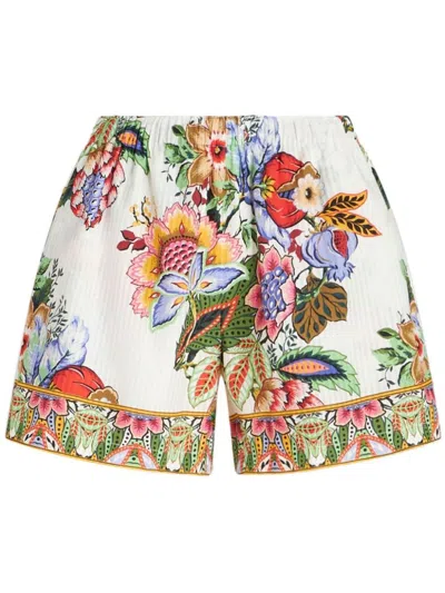 Etro Floral-print Cotton Blend Shorts In White