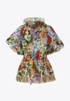 Etro Floral Ruffled Cotton Blouse In Multicolor