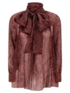 Etro Bow Blouse High Neck Long Sleeves In Brown