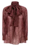 Etro Bow Blouse High Neck Long Sleeves In Burgundy