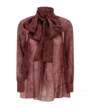 Etro Bow Blouse High Neck Long Sleeves In Brown