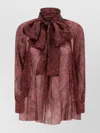 Etro Bow Blouse High Neck Long Sleeves In Burgundy