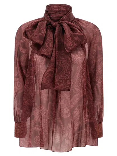 Etro Bow Blouse Shirt And Blouse Bordeaux In Red