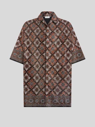 Etro Bowling Shirt With Micro Studs All Over In Orange