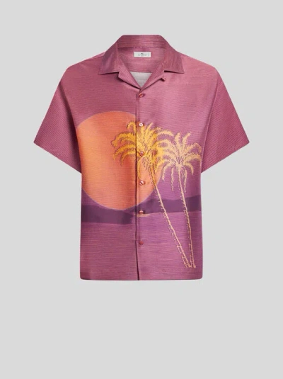 ETRO , BOWLING SHIRT WITH PRINT, MAN, ORANGE, SIZE XXL