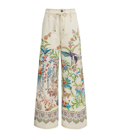 Etro Bow-tie Botanical Wide-leg Jeans In Multi