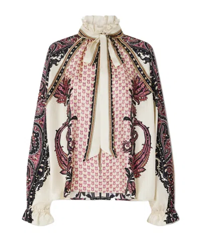 Etro Bow-tie Ruffle Print Shirt In Multi
