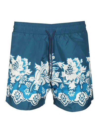 Etro Nylon Swim Shorts In Blue