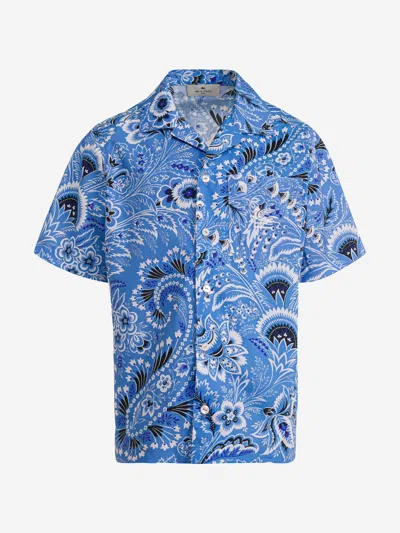 Etro Kids' Camicia Con Stampa Paisley In Blue