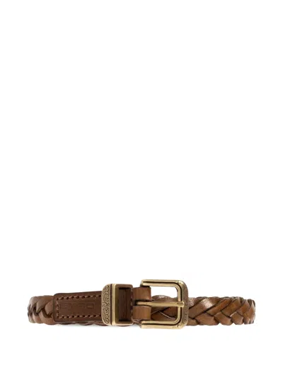 Etro Braided Detailed-buckle Leather Belt In Brown
