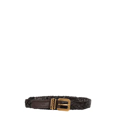 Etro Braided Leather Belt In Brown