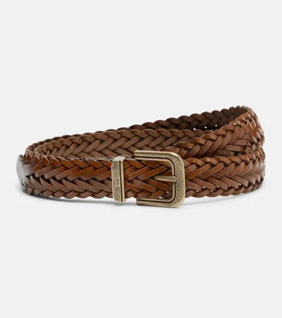 Etro Braided Leather Belt In Brown