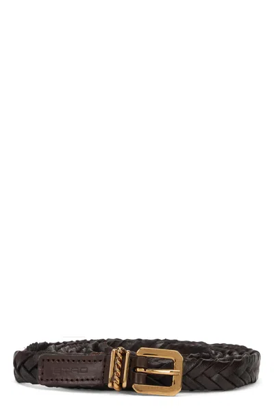 Etro Braided Leather Belt In Brown