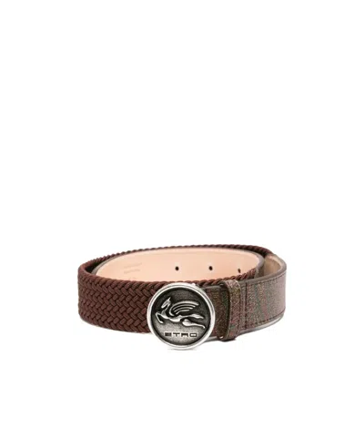 Etro Braided Leather Belt In Brown