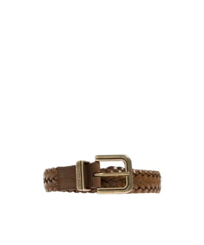 Etro Braided Leather Belt In Brown