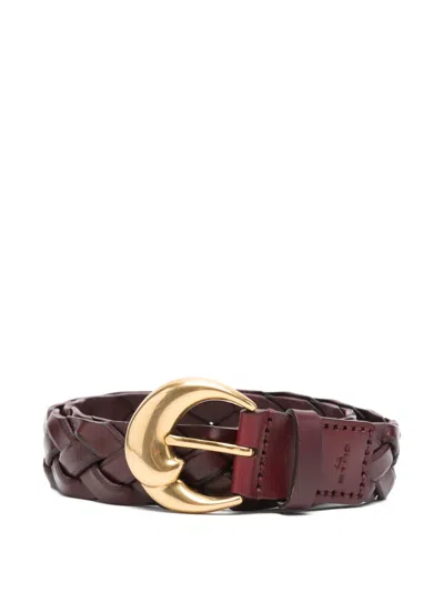 Etro Braided Leather Belt In Burgundy
