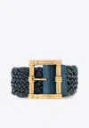 Etro Braided Leather Buckle Belt In Blue