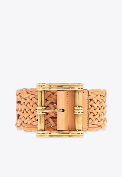 Etro Braided Leather Buckle Belt In Brown
