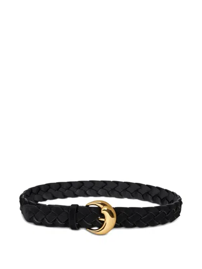 Etro Braided-leather Crescent-buckle Belt In Black