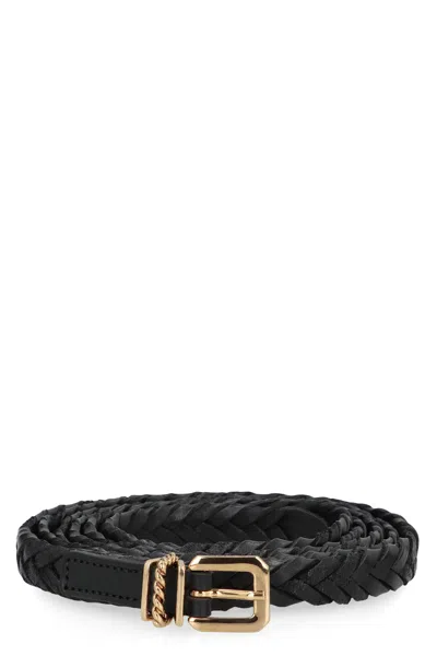 Etro Braided Suede Leather Belt With Gold Clasp Buckle In Black