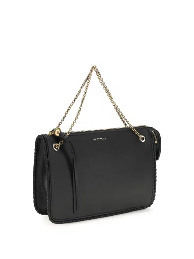 Etro Braided-edge Calf Leather Crossbody Clutch In Black