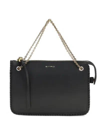 Etro Braided-edge Calf Leather Crossbody Clutch In Black